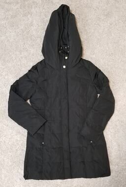 Cole Haan Women's Taffeta Down Coat with Bib Front With Hood Size Medium Black